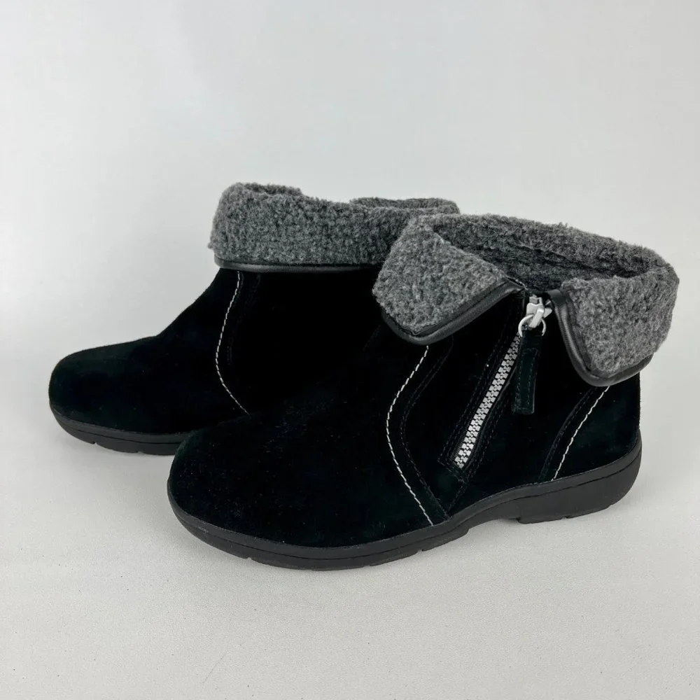 Khombu Womens Black Waterproof Shearling Lined Zip Winter Ankle Boots size 8